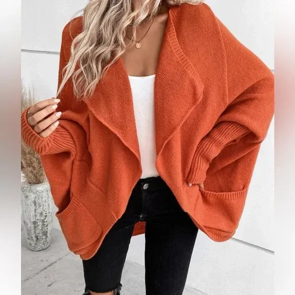 Waterfall Batwing Sleeve Orange Cardigan