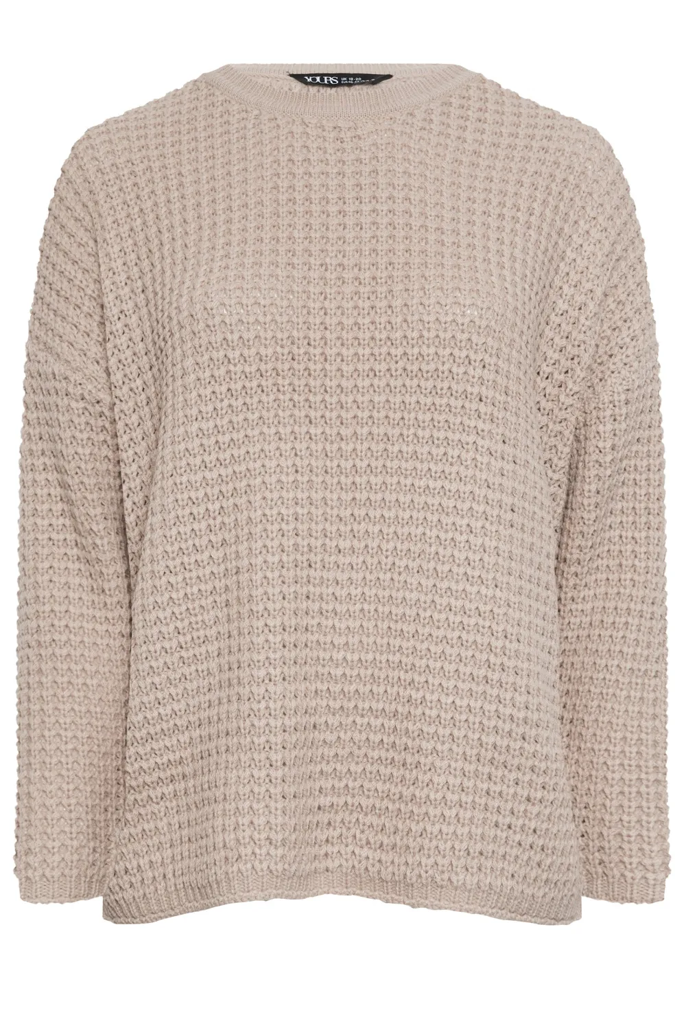 YOURS Curve Stone Brown Waffle Knit Jumper