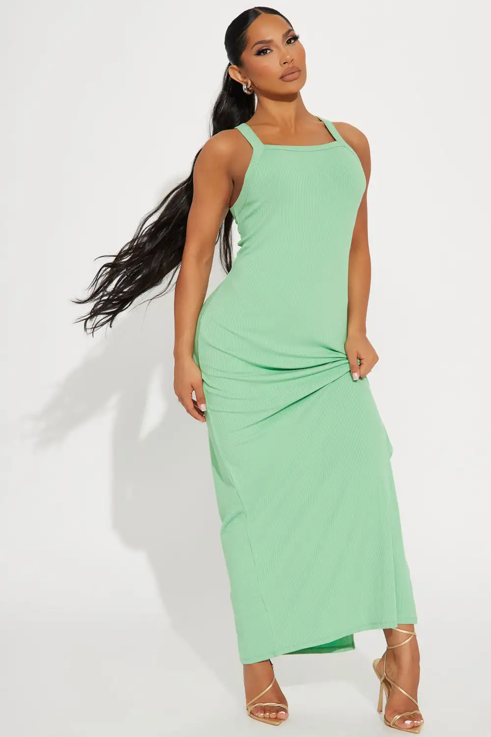 Meena Ribbed Maxi Dress - Mint