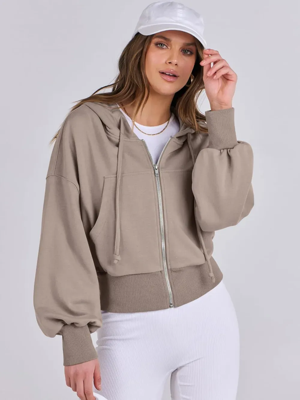 Women's Zip Up Hoodies Cropped Sweatshirts Full Zip Jackets Casual Fashion Fall Outfits Winter Clothes