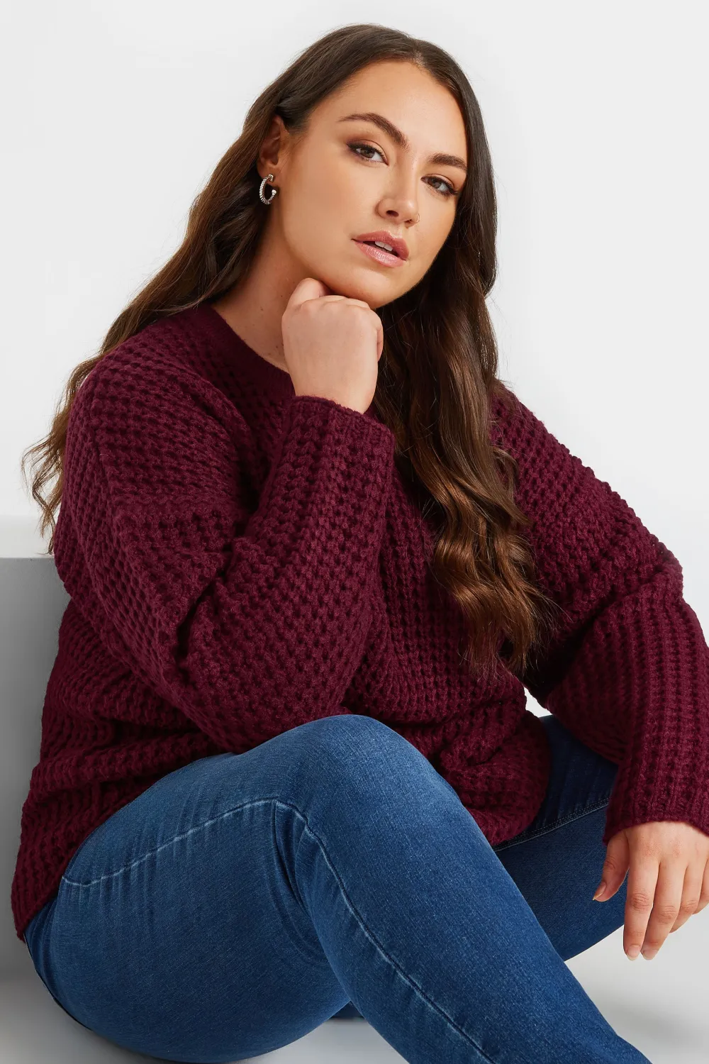 YOURS Curve Stone Brown Waffle Knit Jumper