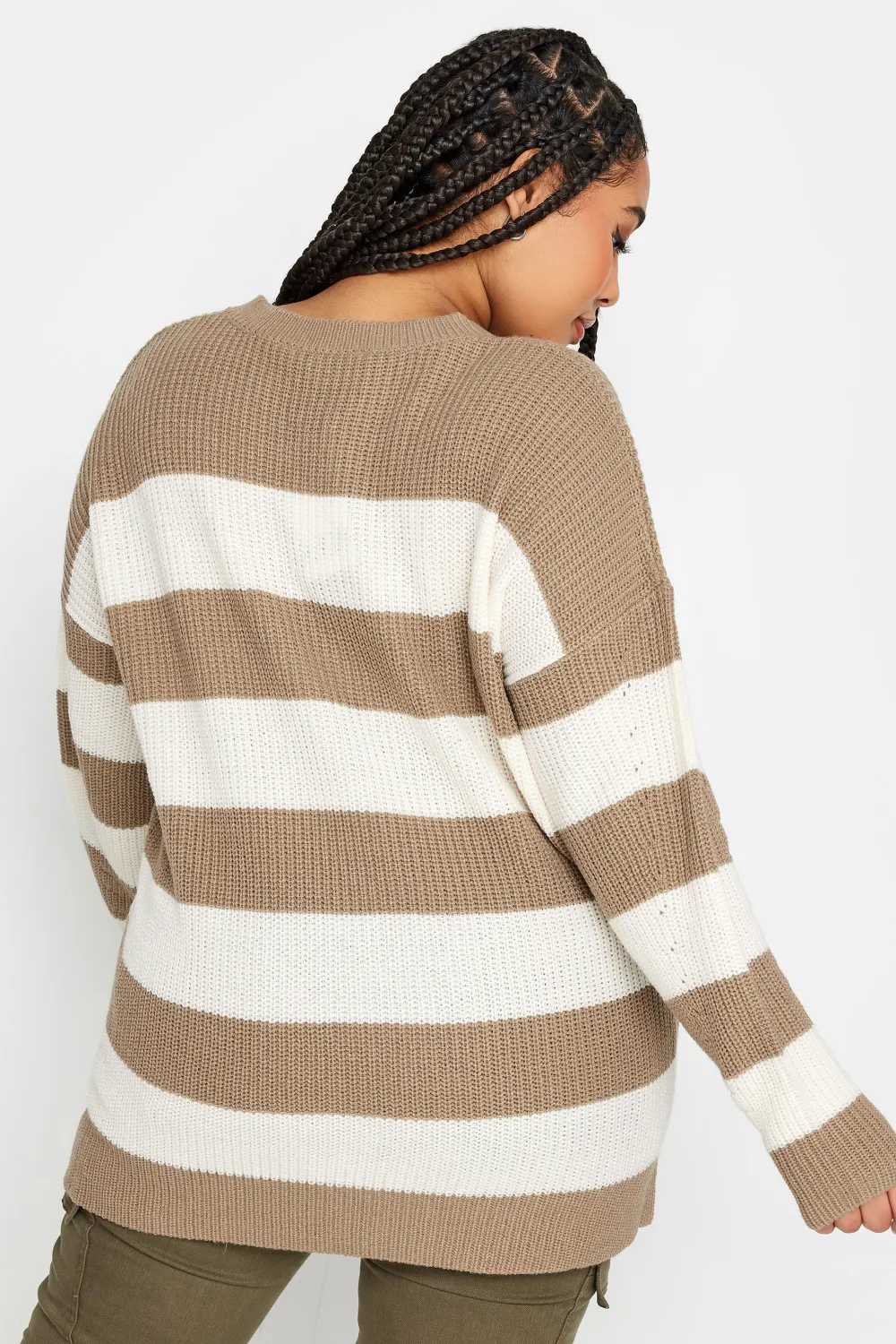 YOURS Curve Brown Stripe Ribbed Knit Jumper