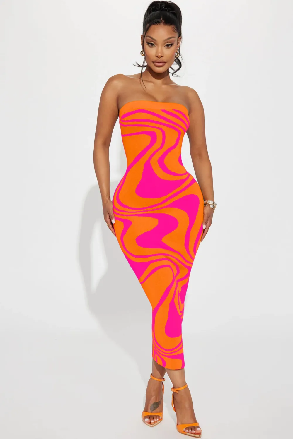 Breezy Knit Maxi Dress - Reddish Orange/combo
