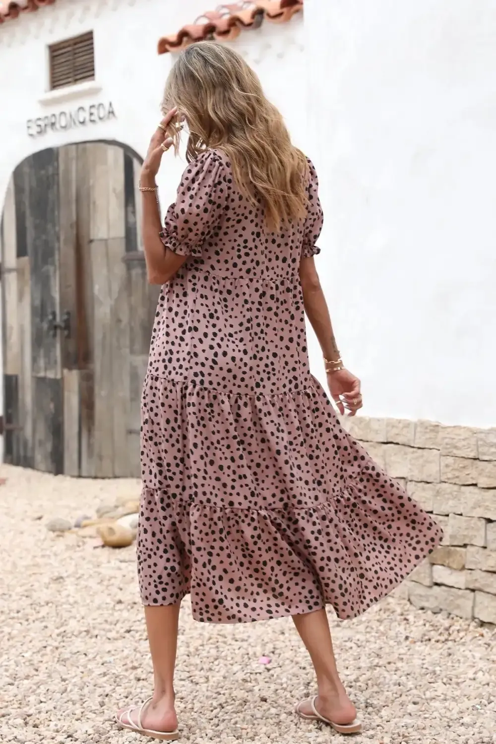 Floral Print Ruffle Puff Sleeve High Waist Midi Dresses