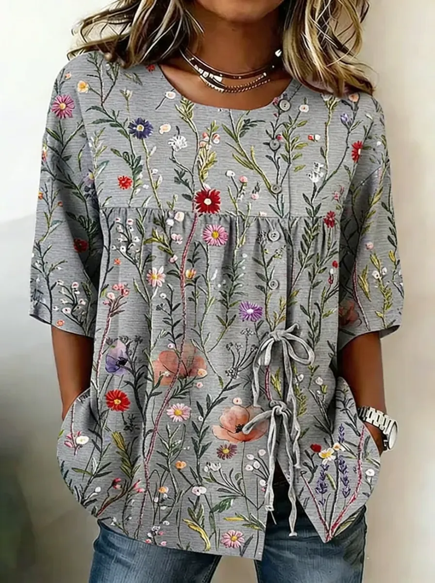 Women's Nashville Floral Wildflower Printed Button-Down Top