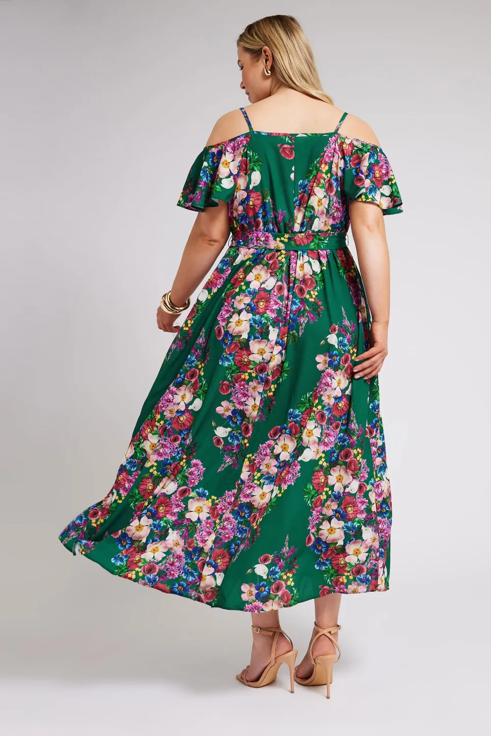 YOURS LONDON Curve Green Floral Print Cold Shoulder Wrap Dress