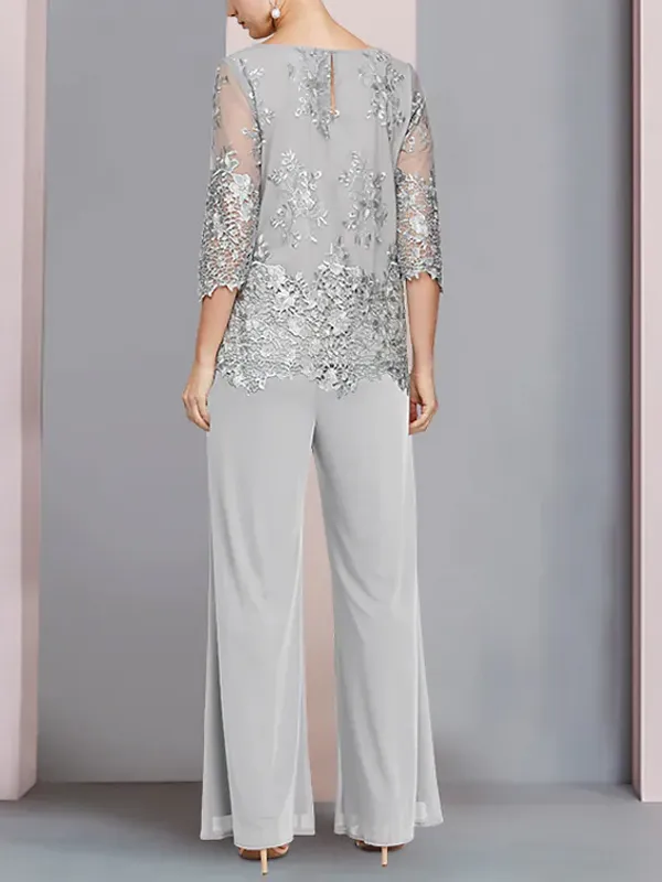 Round Neck Lace Top And Trousers Two-piece Suit
