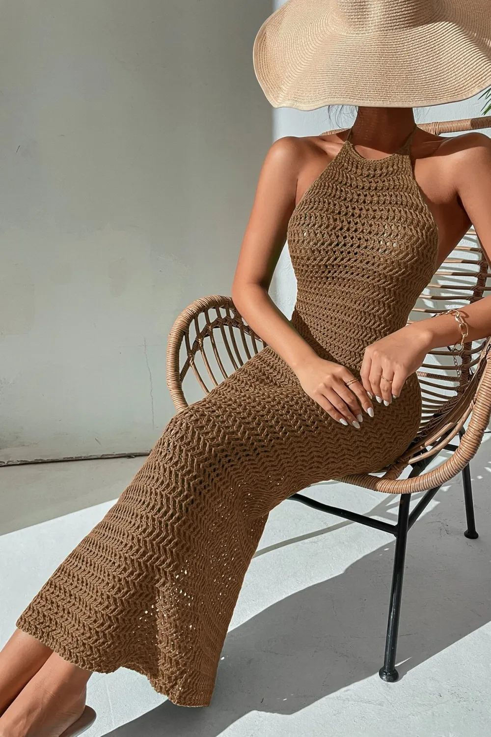 Crochet Backless Halter Neck Bodycon Dress