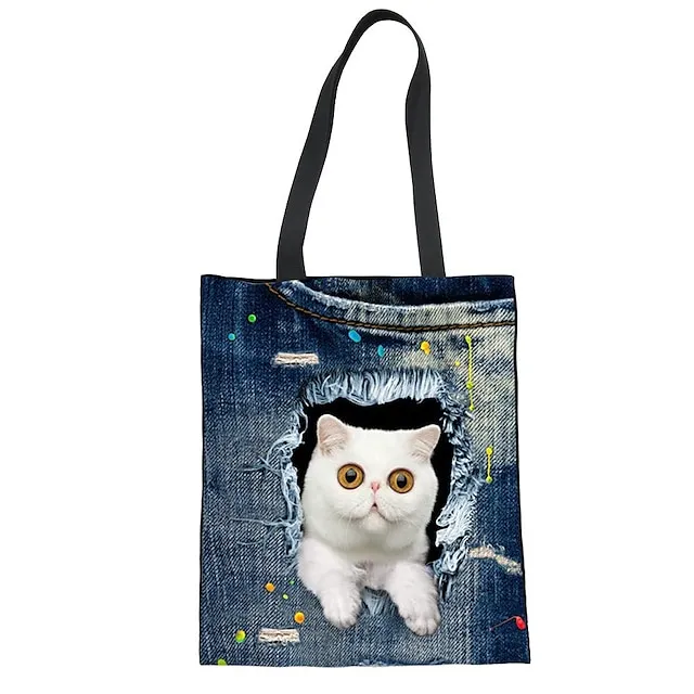 Women's Tote Shoulder Bag Canvas Tote Bag Polyester Shopping Holiday Print Large Capacity Foldable Lightweight Cat C3303Z22 CA4914Z22 CA4912Z22