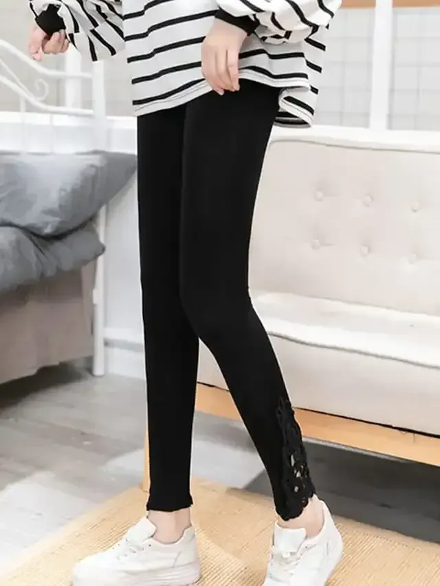 Women's Leggings Black White Grey Fashion Casual Daily Lace Ankle-Length Tummy Control Solid Colored L XL 2XL 3XL 4XL