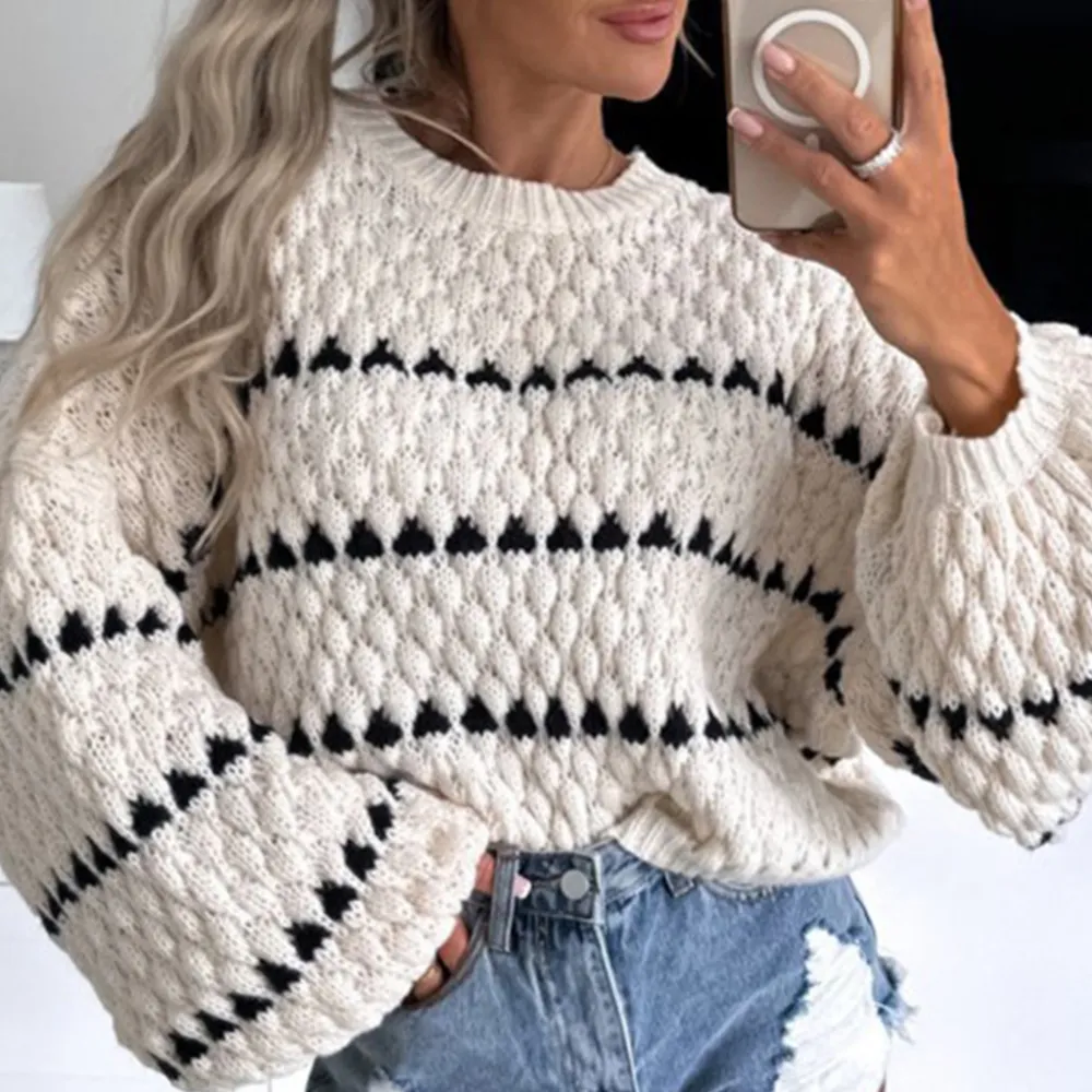 Loose Rough Needle Twisted Striped Sweater