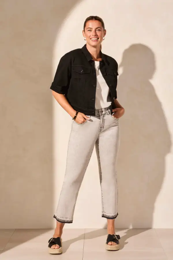 Comfort Stretch Elbow-Sleeve Denim Jacket-Justblack