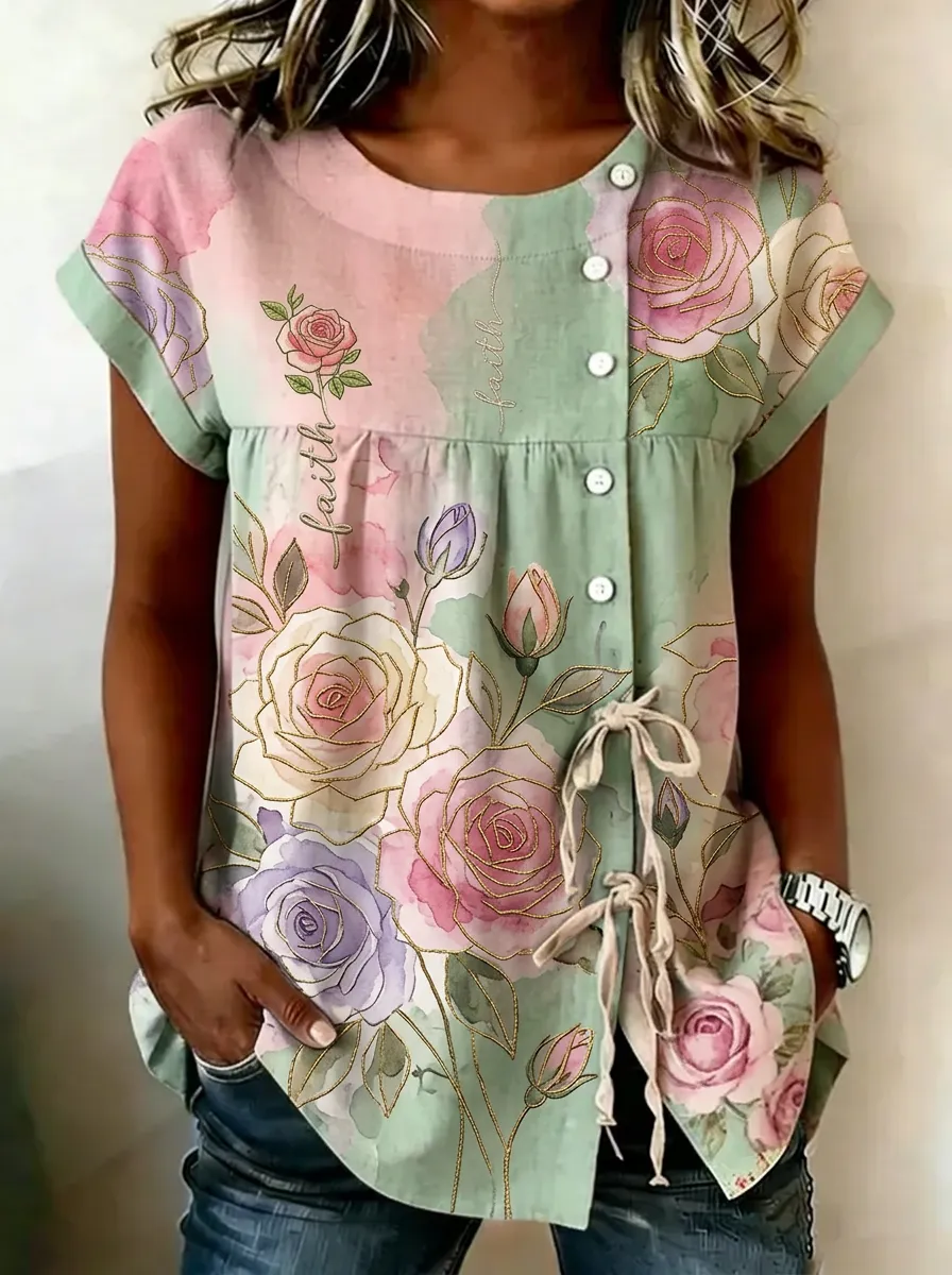 Women's Nashville Floral Faith Printed Button-Up Top