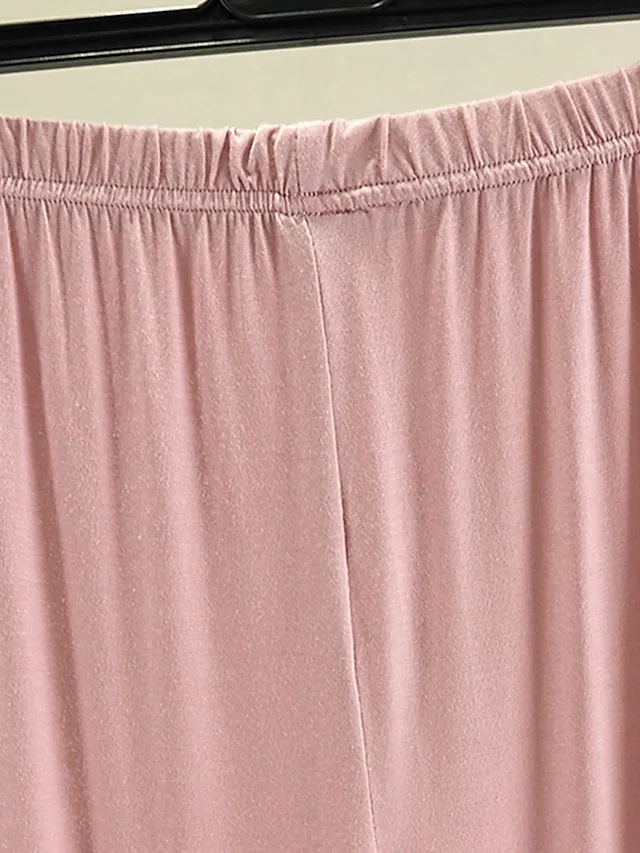 Women's Pajamas Pajama Top and Pant Sets 2 Pieces Pure Color Fashion Casual Soft Home Daily Bed Modal Breathable Lapel Long Sleeve Pant Summer Spring Yellow Pink