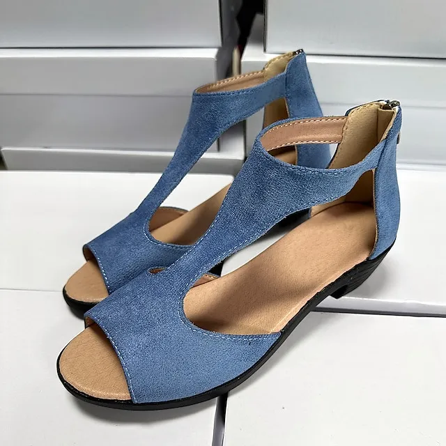 Women's Sandals Sexy Shoes Gladiator Sandals Roman Sandals Plus Size Wedding Daily Club Summer Zipper Block Heel Chunky Heel Cuban Heel Peep Toe Sexy Casual Suede Zipper Solid Color Blue