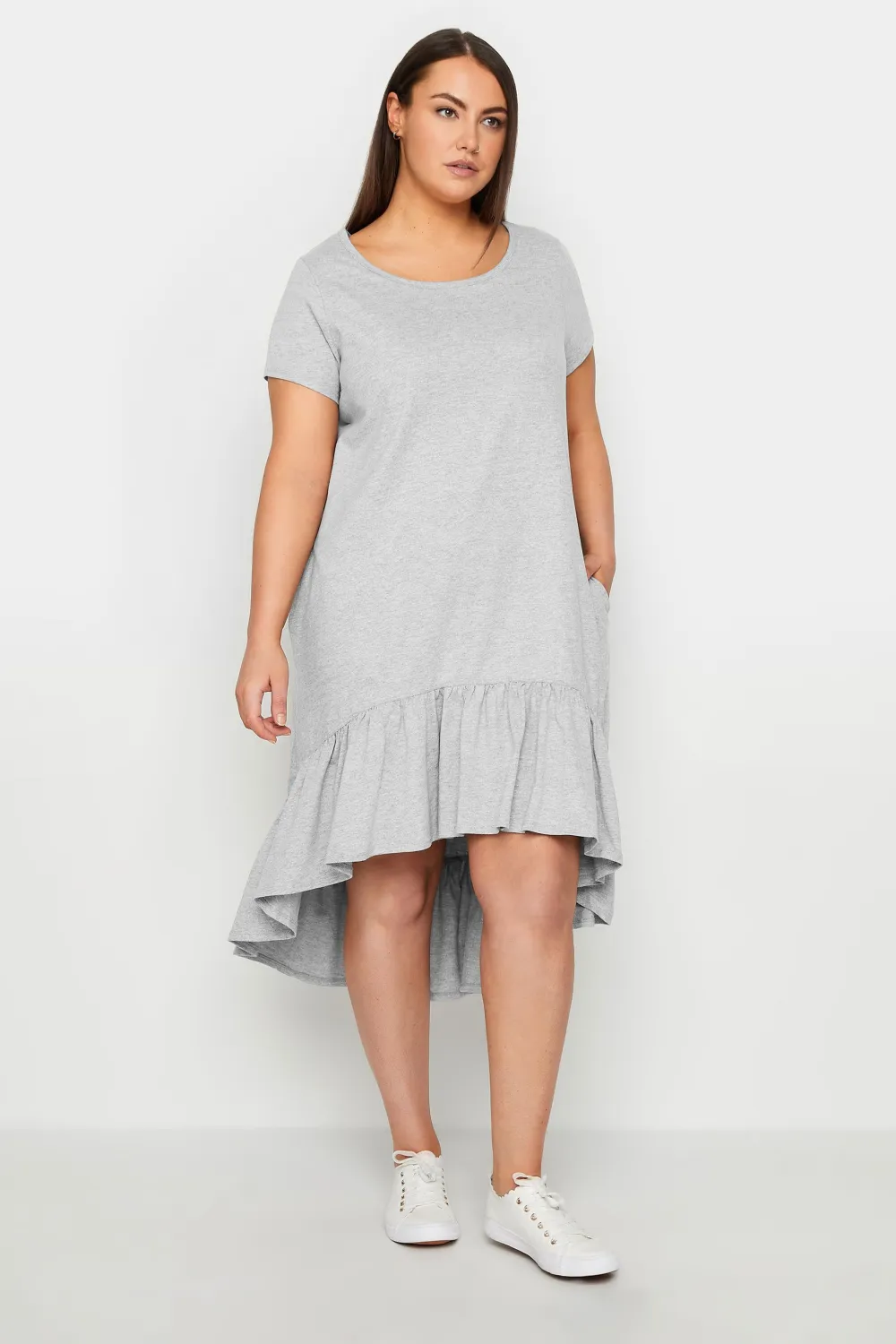 Evans Grey Dipped Smock Hem T-Shirt Dress
