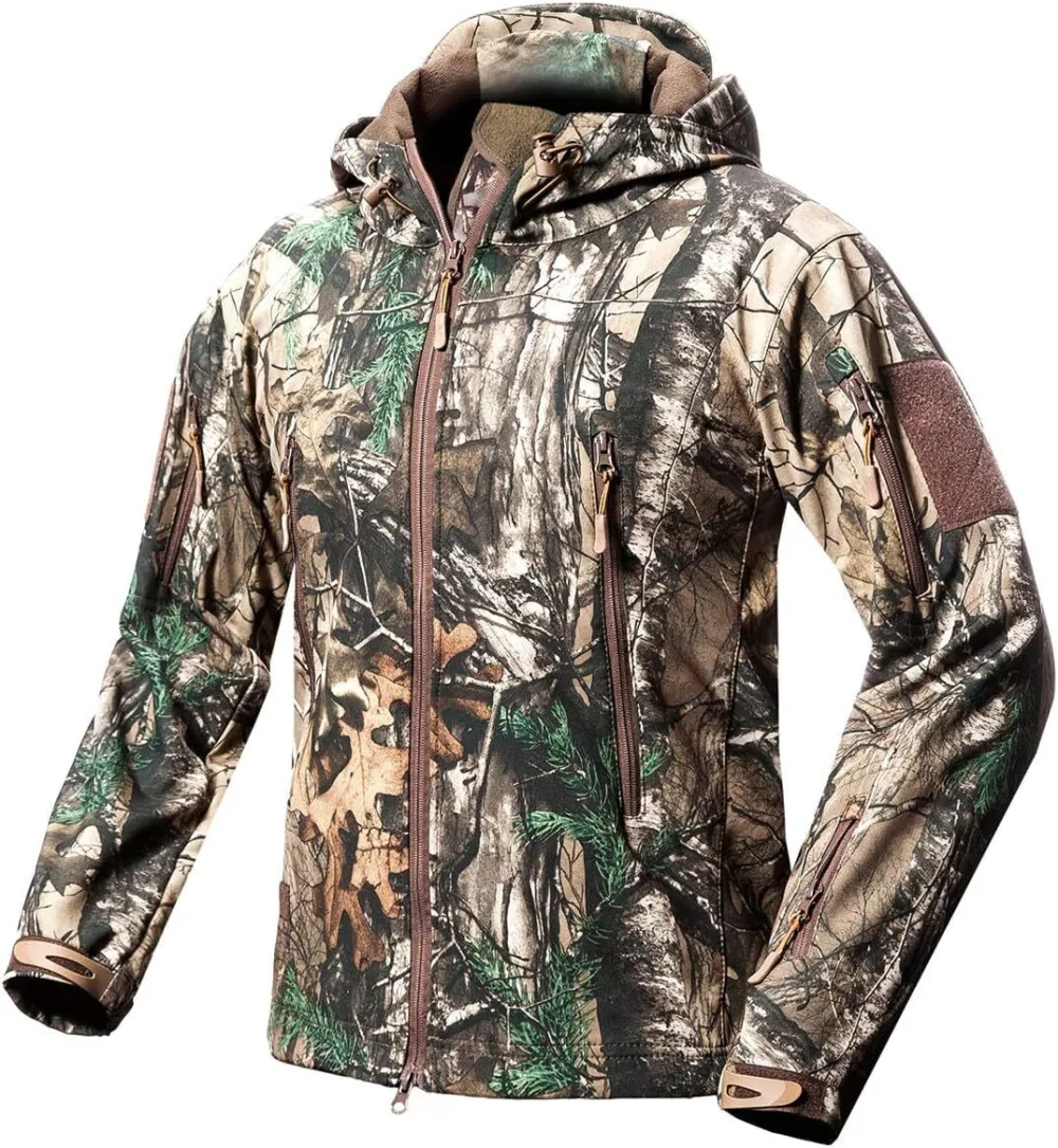 Men's Soft Shell Military Tactical Jacket Outdoor Camouflage Hunting Fleece Hooded Coat