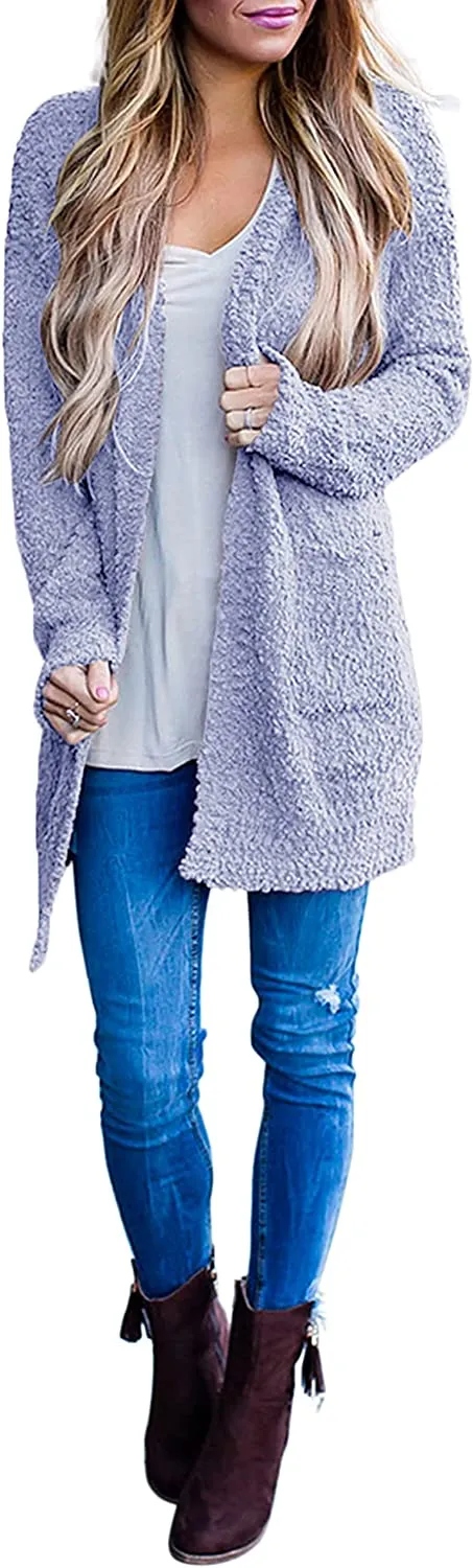 Women's Long Sleeve Soft Chunky Knit Sweater Open Front Cardigans Outwear Coat