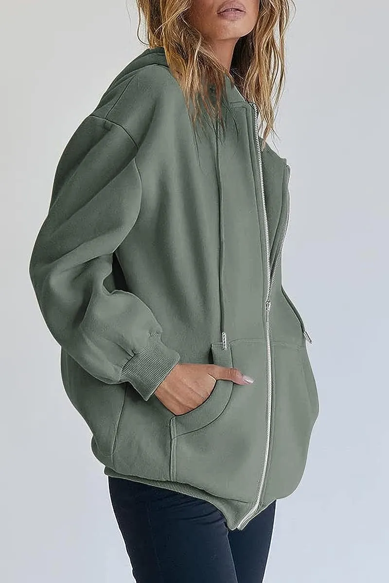 Women's Cute Hoodies Teen Girl Fall Jacket Oversized Sweatshirts Casual Drawstring Zip Up Y2K Hoodie with Pocket