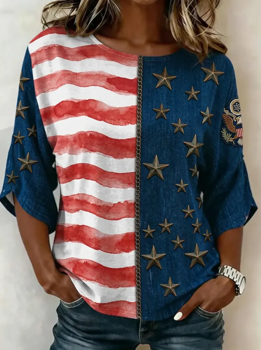 Women's Nashville USA Flag Star Printed T-shirt