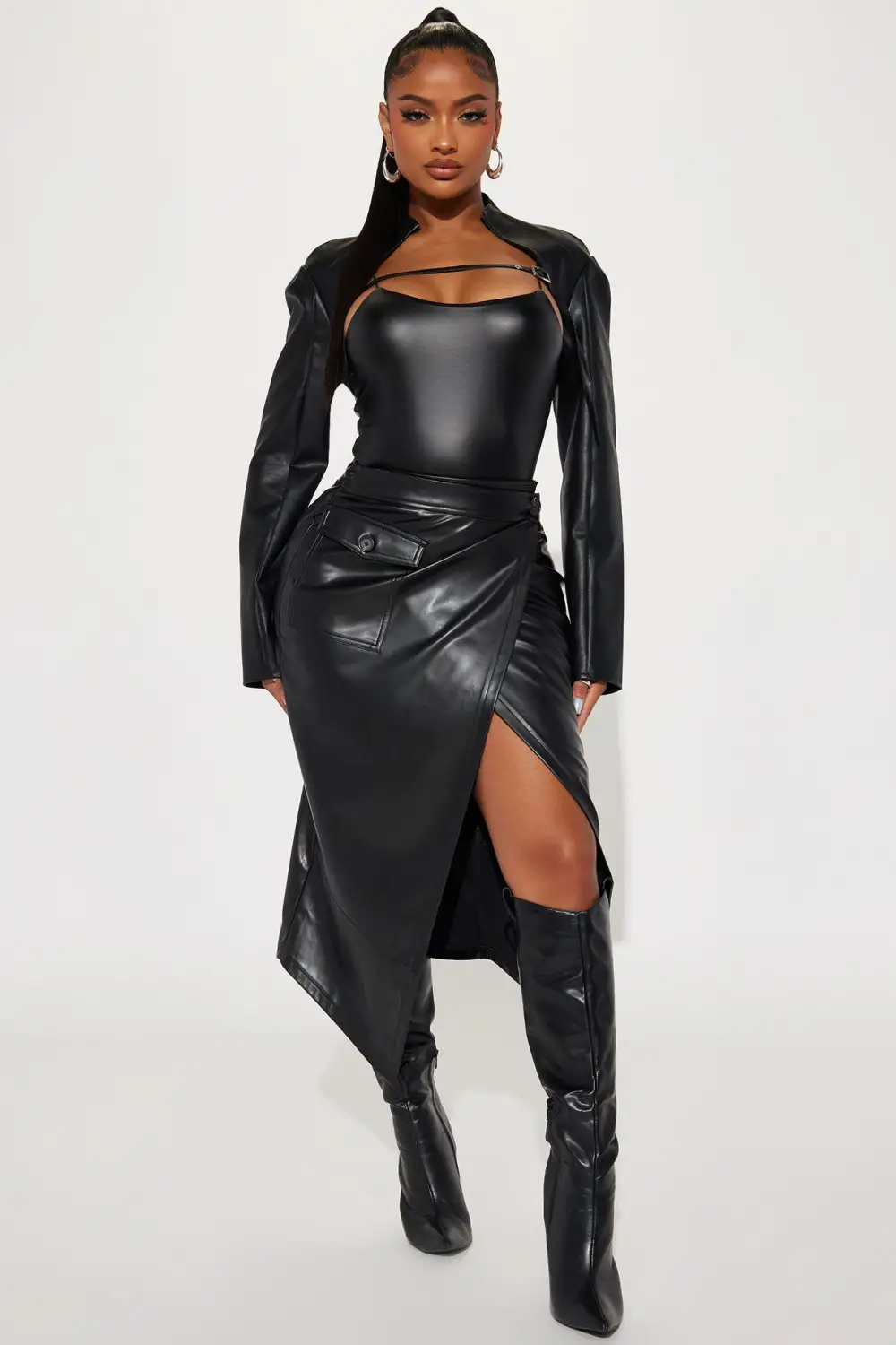 Milo Faux Leather Top - Black