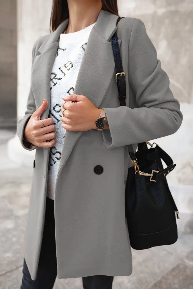 Solid Suit Collar Double Breasted Coat