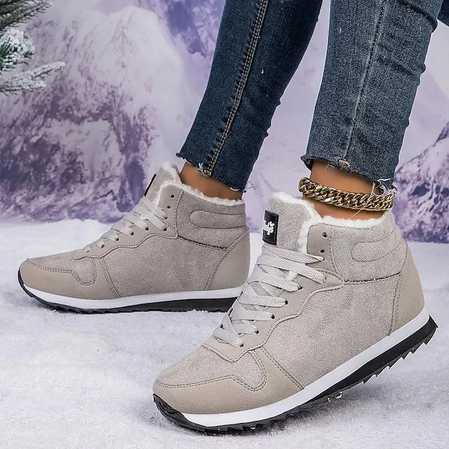 Women's Sneakers Boots Snow Boots Plus Size Comfort Shoes Outdoor Work Daily Flat Heel Round Toe Fashion Sporty Classic Running Walking Faux Suede Lace-up Solid Color
