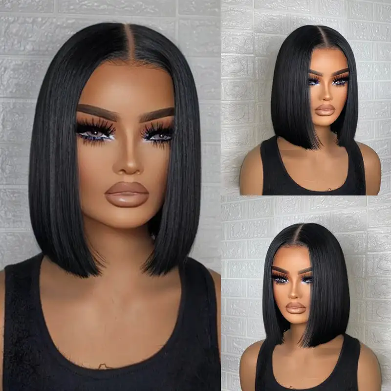 Glueless Black Straight Bob Wig #1 Jet Black Transparent Lace Wig 100% Virgin Human Hair