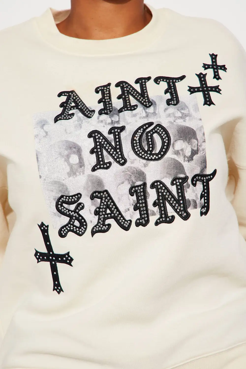 Ain't No Saint Crew Neck Sweatshirt - Sand