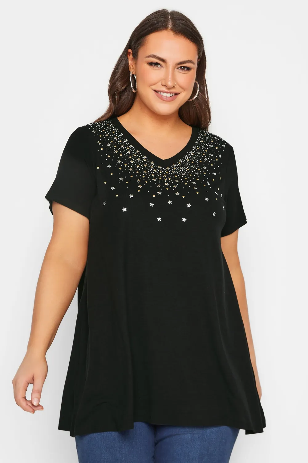 YOURS Curve Black Embellished Swing Top