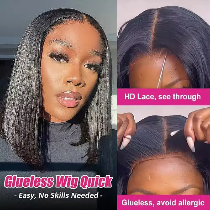 Sterly Wear And Go Straight Glueless Bob Wigs Pre Pleached 7×6/ 9×6 Bob Wigs Human Hair