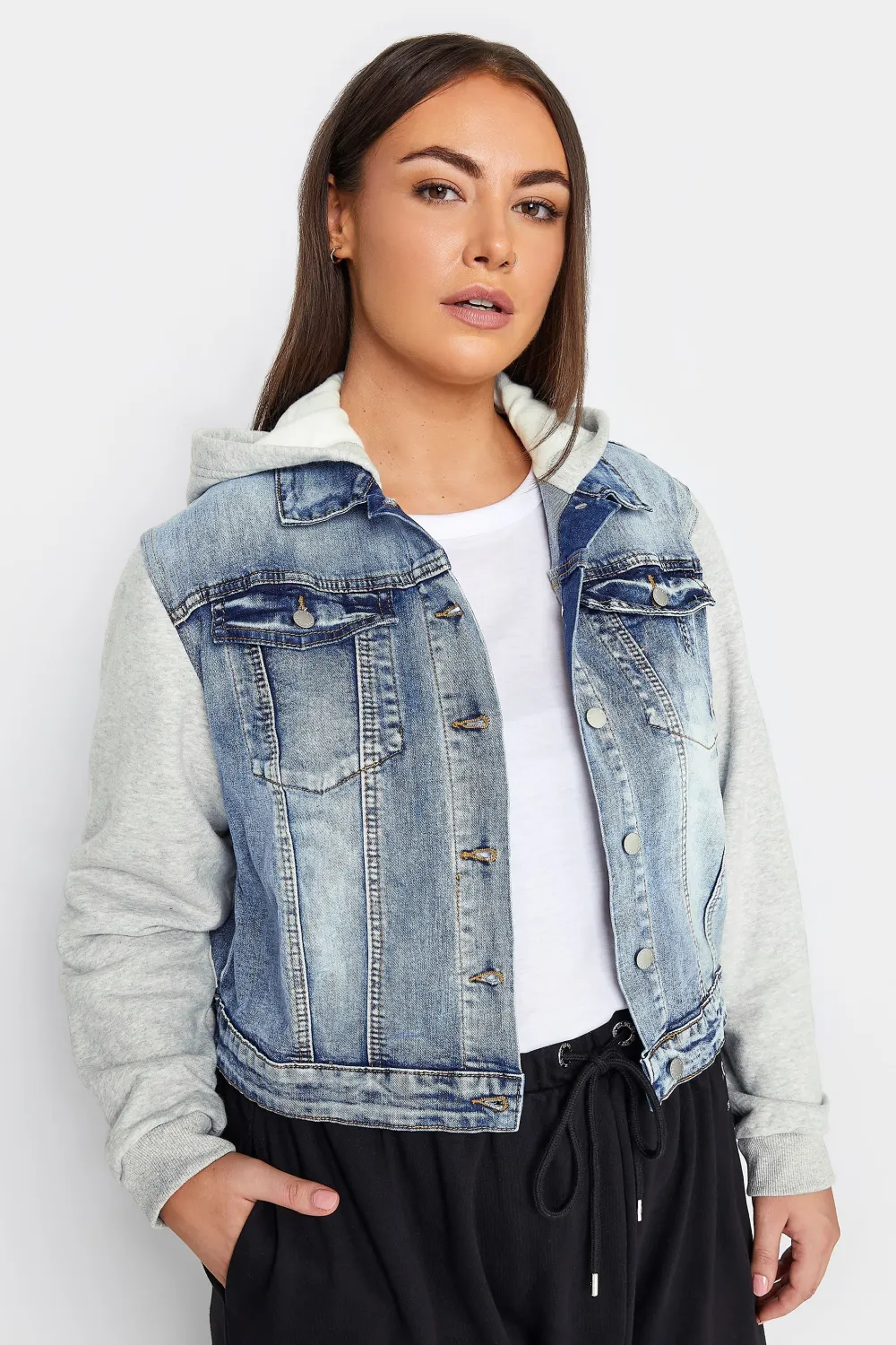 EVANS Curve Blue Washed Denim Hoodie Jacket