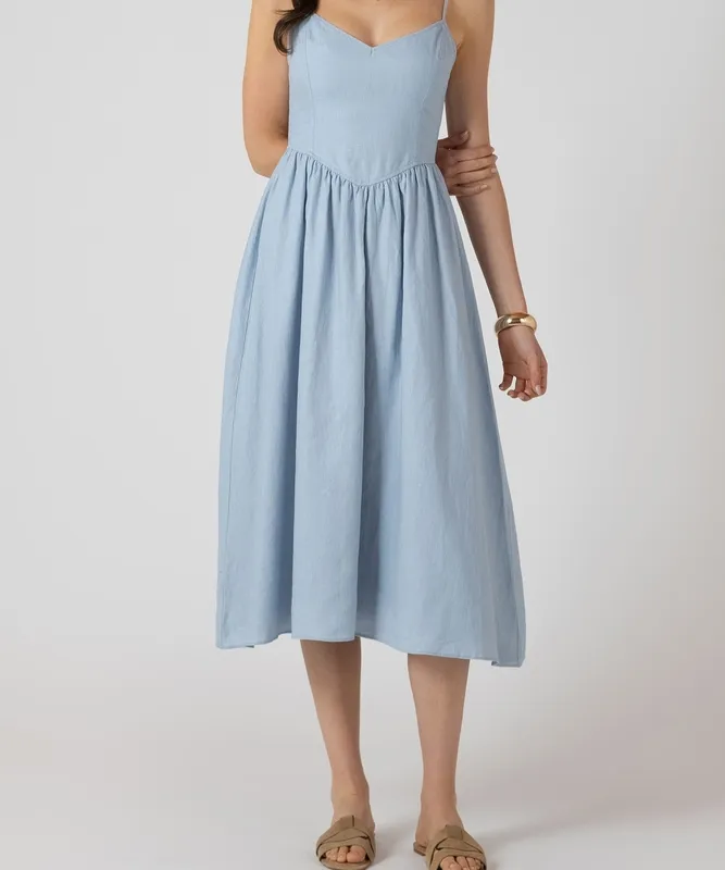 V-Waist Sleeveless Midi Dress