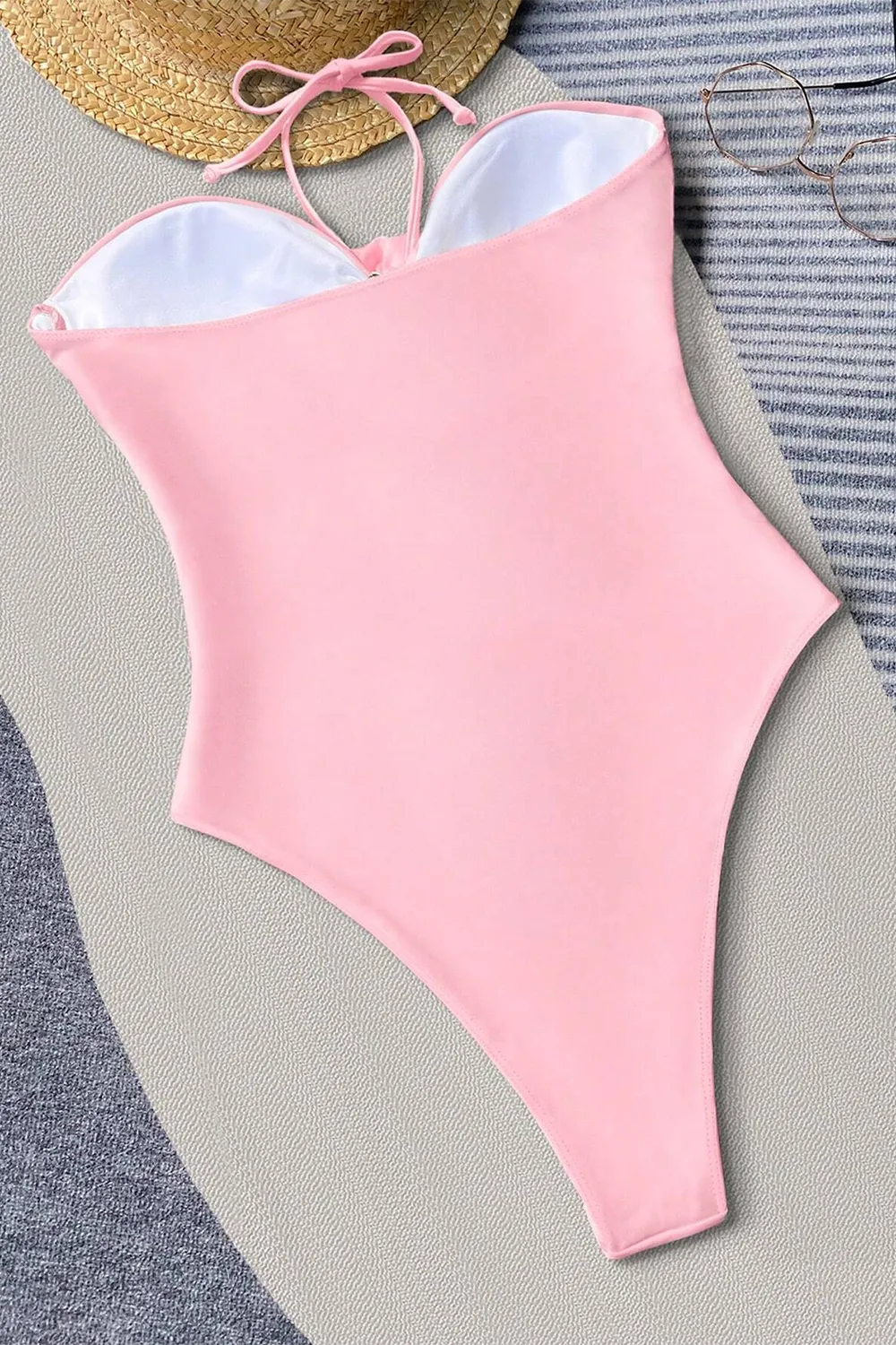 Bikinx Monochrome Halter Neck 3d Flower Decoration Sexy One-piece Swimsuit