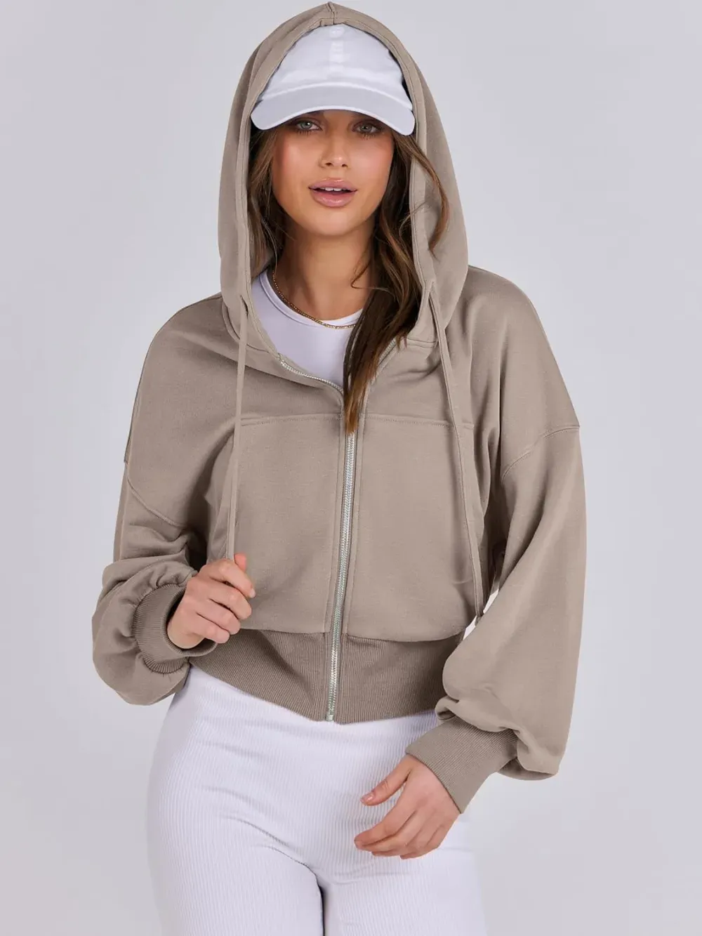 Women's Zip Up Hoodies Cropped Sweatshirts Full Zip Jackets Casual Fashion Fall Outfits Winter Clothes