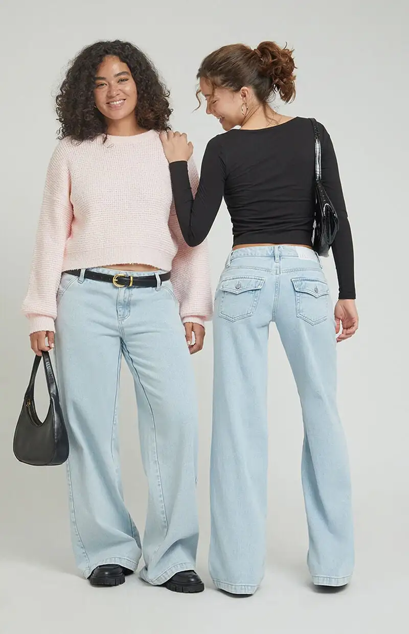 PacSun Casey Button Pocket Low Rise Baggy Jeans Light Indigo