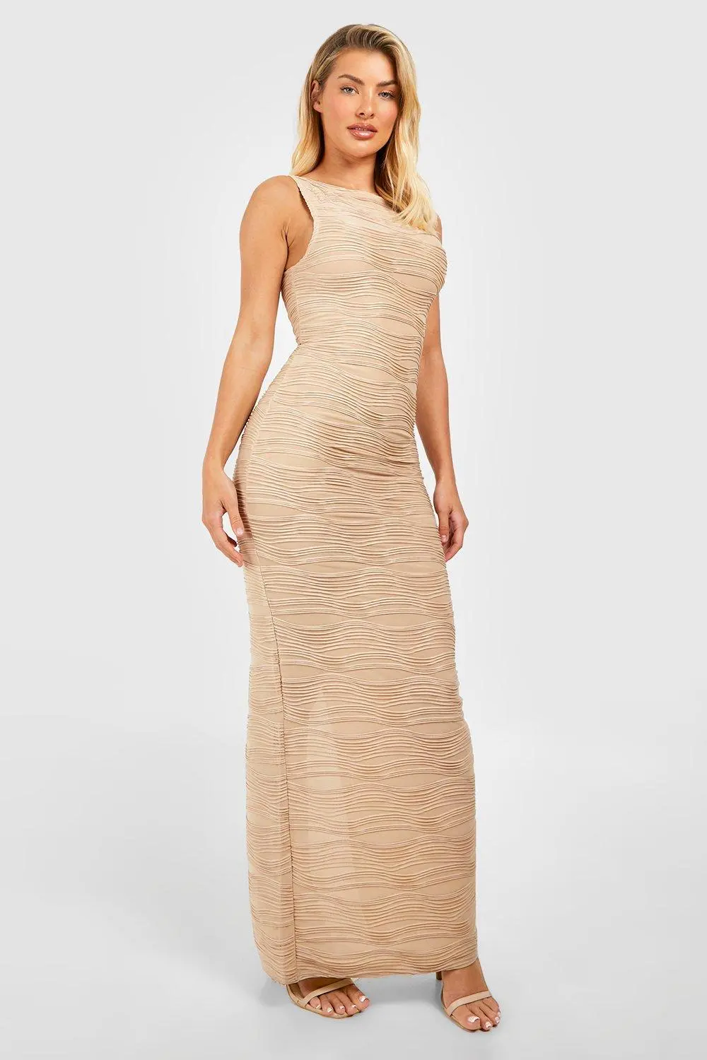 TEXTURED WAVE RIB MAXI DRESS