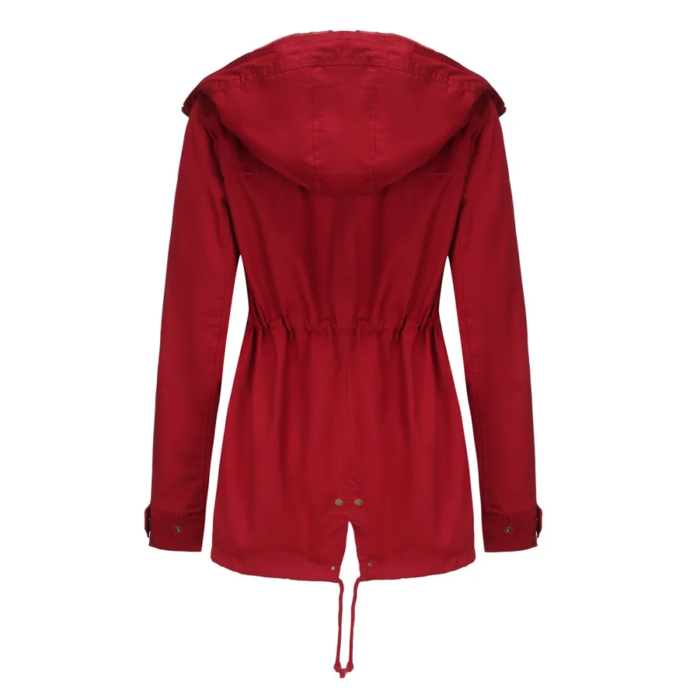 Adjustable waist hooded women jacket