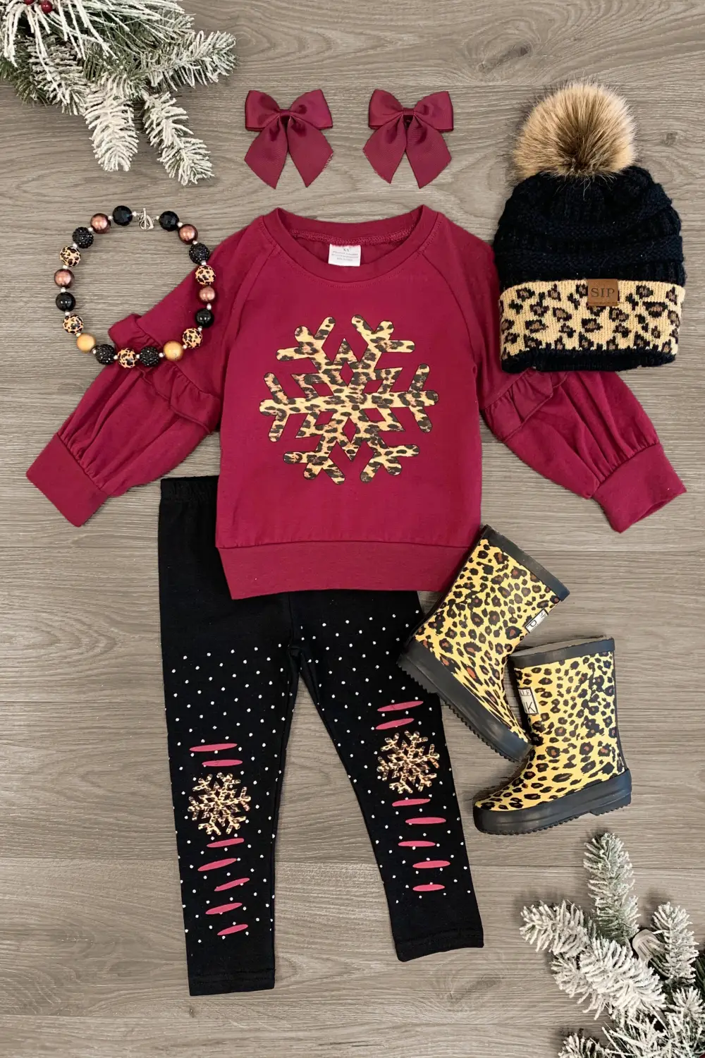 Burgundy Cheetah Snowflake Legging Set