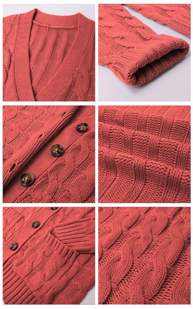 Knitted Solid Color Button Down Chunky Outwear Cardigan