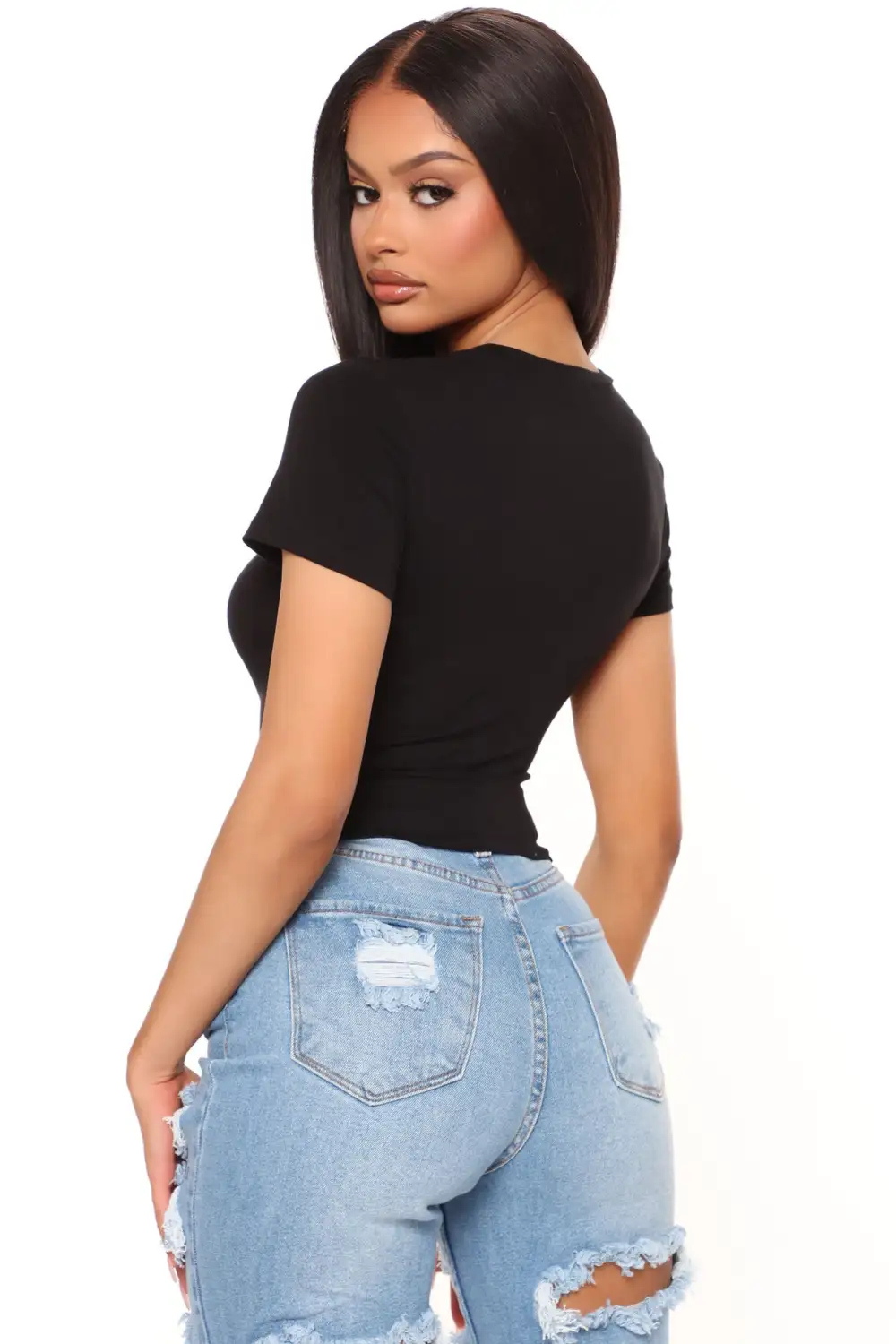 Anna Crew Neck Crop Top - Black