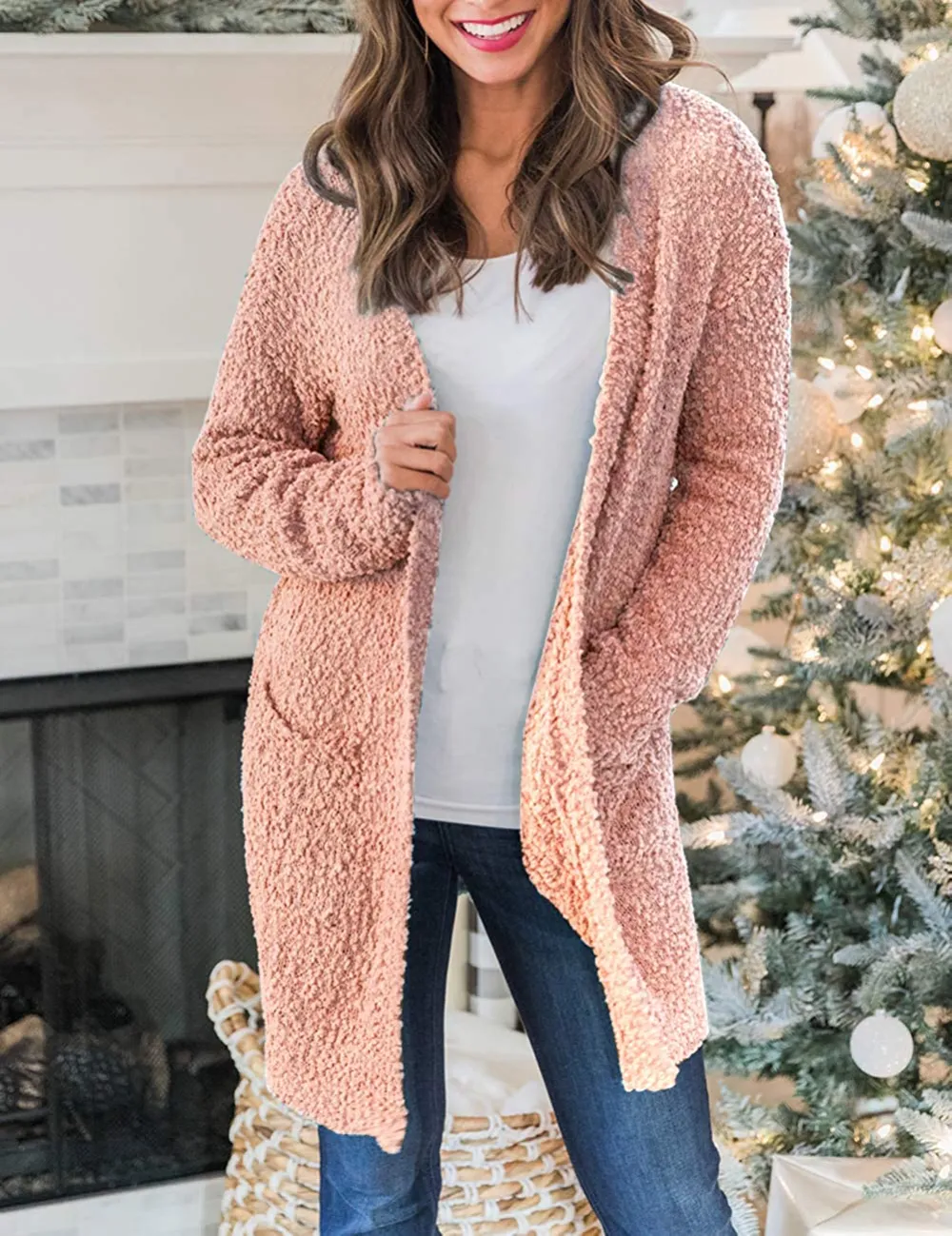 Women's Long Sleeve Soft Chunky Knit Sweater Open Front Cardigans Outwear Coat