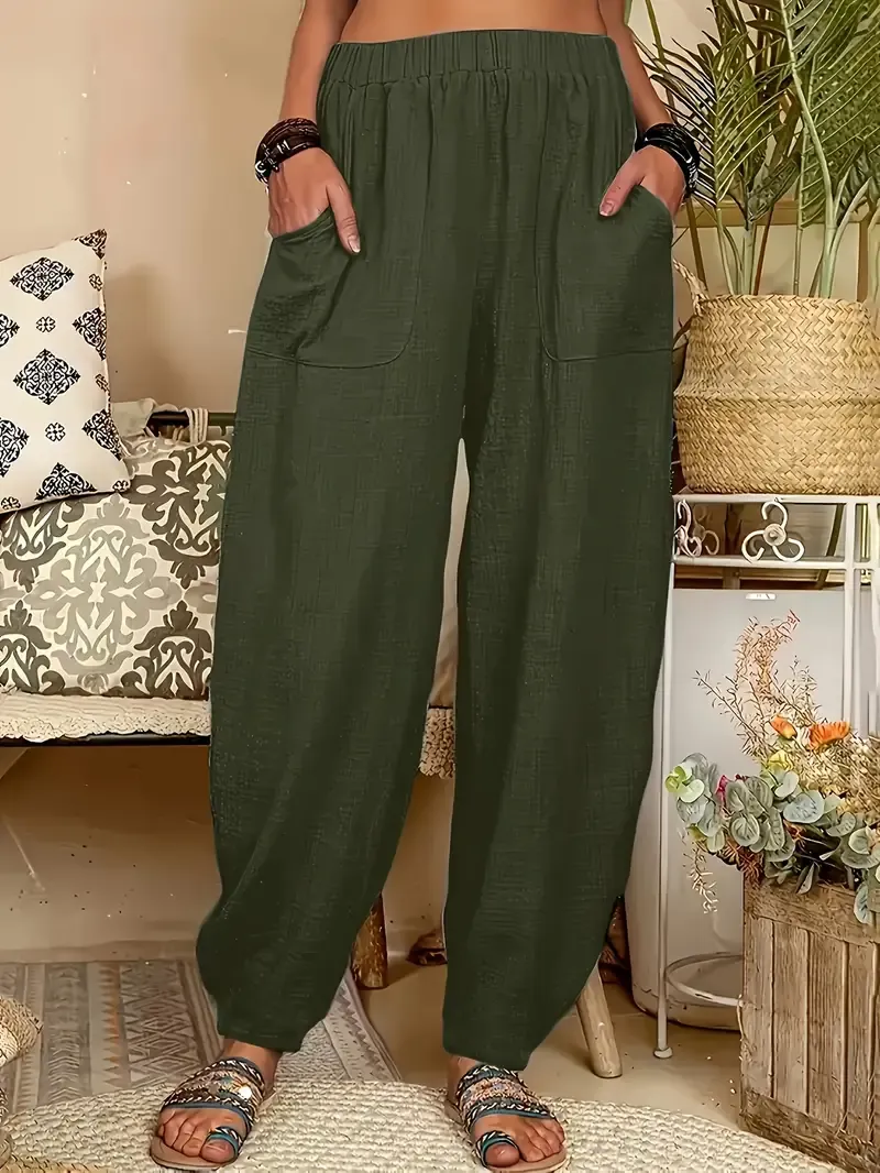 Women's Casual Lightweight Harem Pants with Elastic Waist and Side Pockets