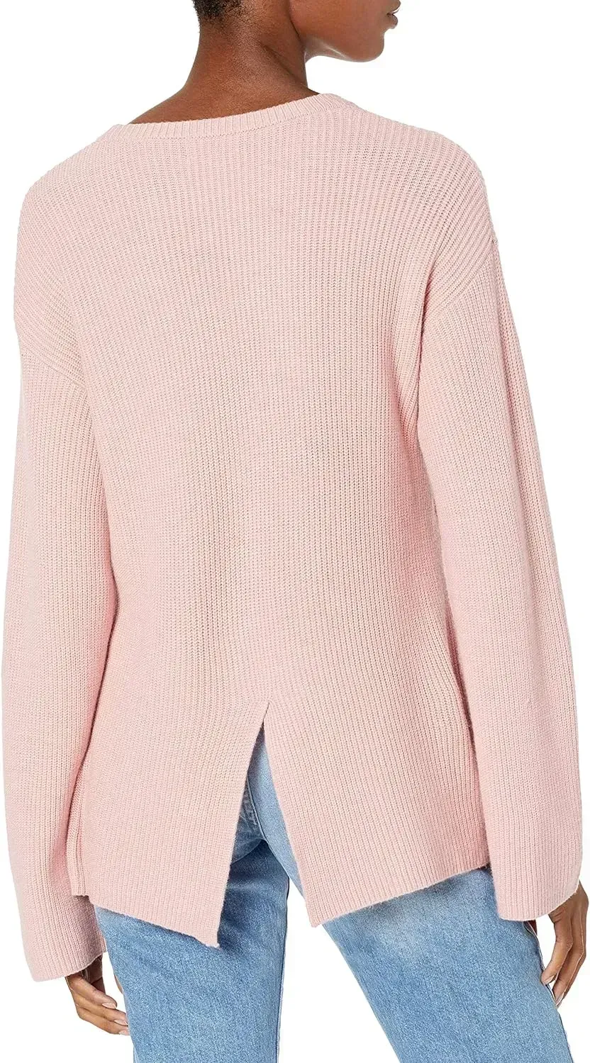 Women's Alice Crewneck Back-Slit Ribbed Pullover Sweater
