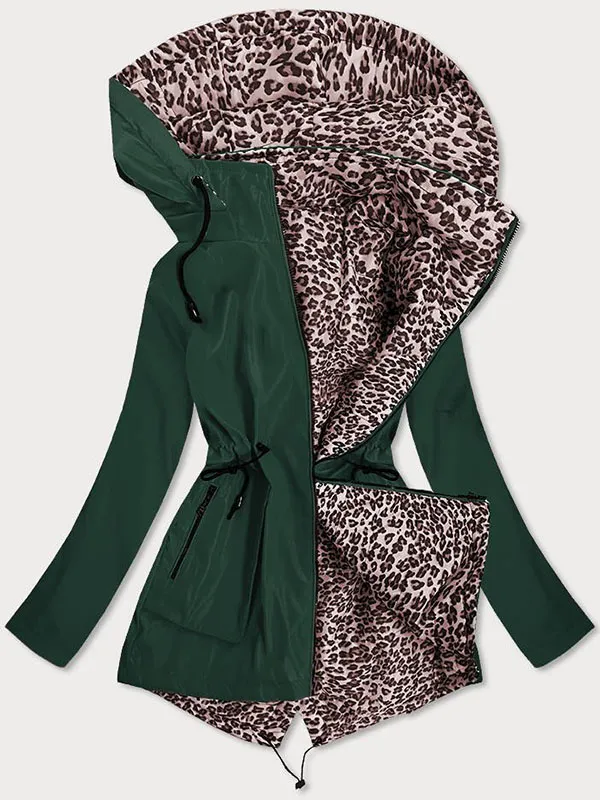 Reversible women's hooded jacket green leather