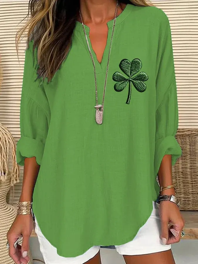 Women's St. Patrick's Day Pattern Cotton Long Sleeve Crew Neck Shirt