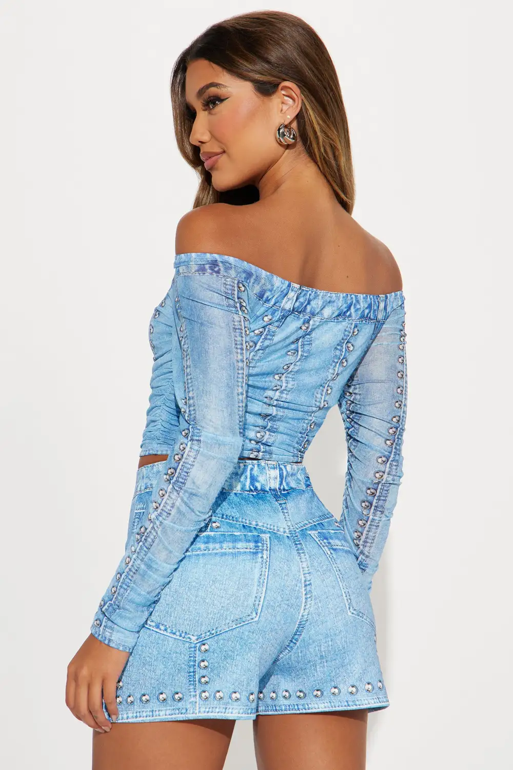 Unbothered Denim Print Skort Set - Blue