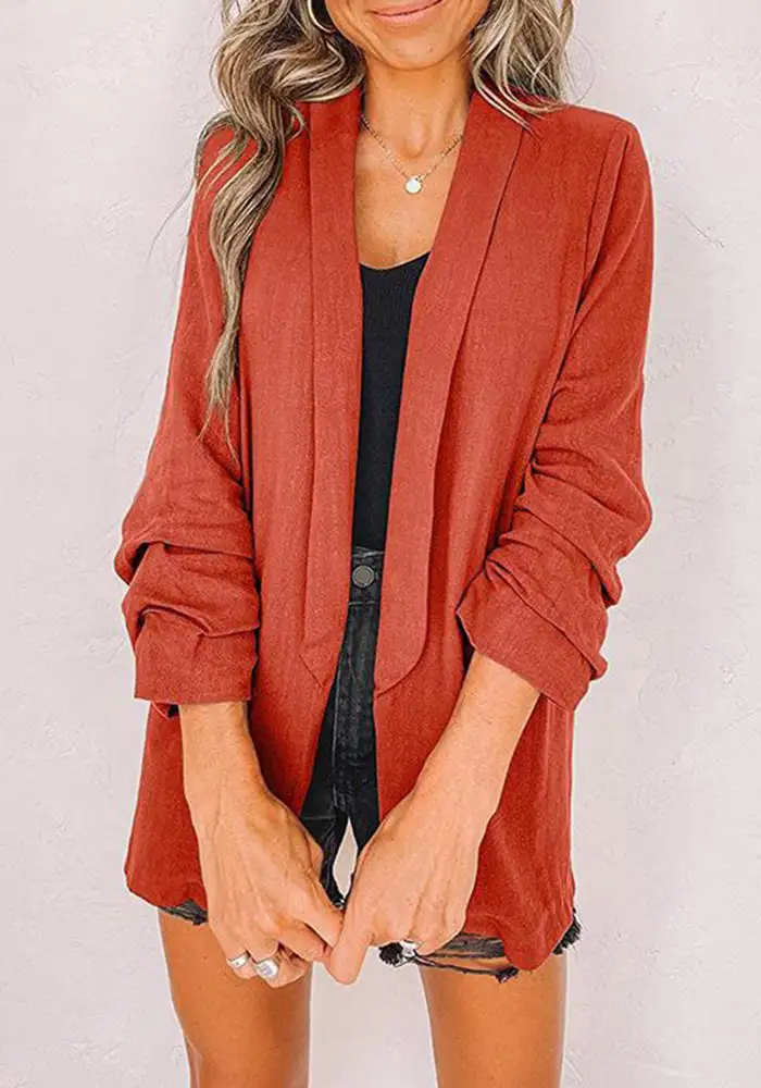 Plain Shawl Collar Ruched Sleeve Blazer