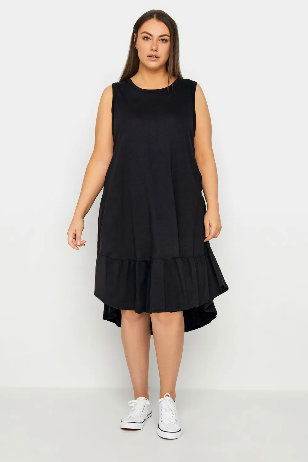 Evans Navy Black Dipped Frill Hem Midi Dress