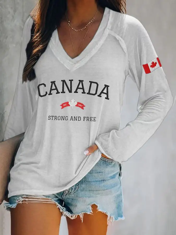 Women'S Canada Strong And Free Print T-Shirt
